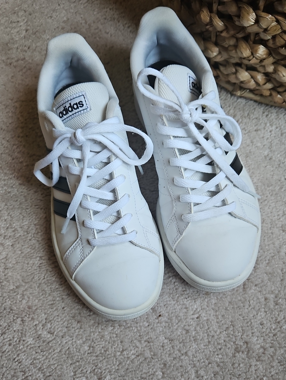 adidas White Sneakers with Black Three Stripes